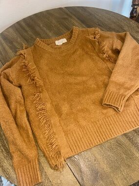 Anthropologie Textured Crewneck Sweater in Warm Caramel